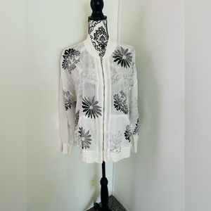 Barbara Lesser Women’s White Floral Printed Lightweight Full Zip Bomber Jacket